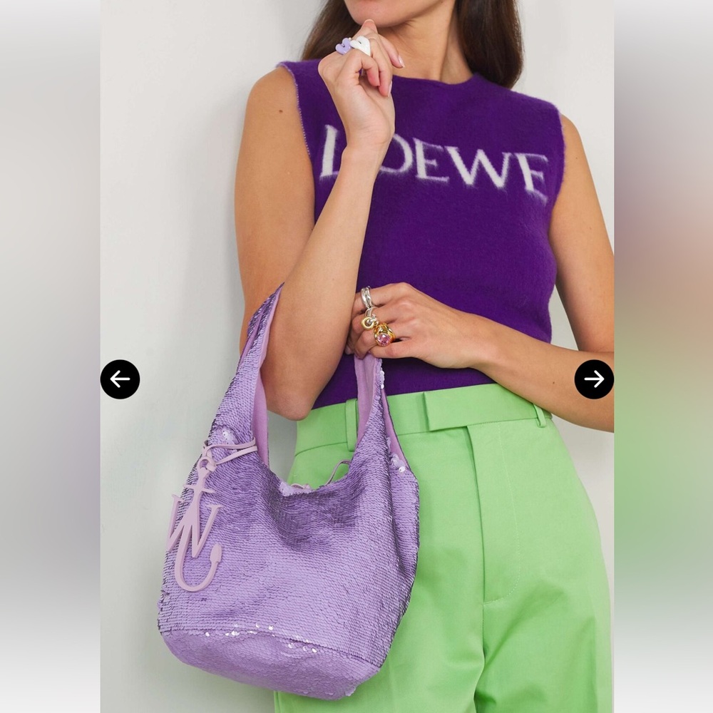 JW Anderson Mini Purple Sequin Embellished Shopper Bag Tote Lilac Leather Trim